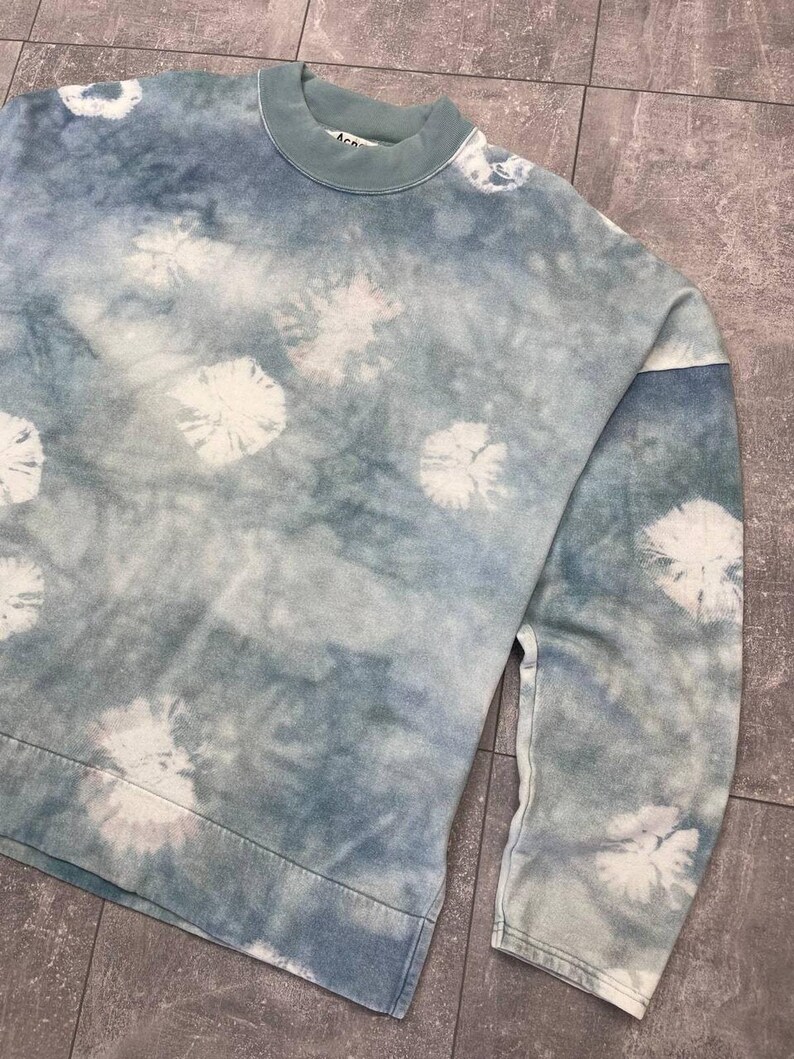 Acne Studios Felke Bleach PSS18 Tie-Dye Crew Neck Blue Sweatshirt size L image 5