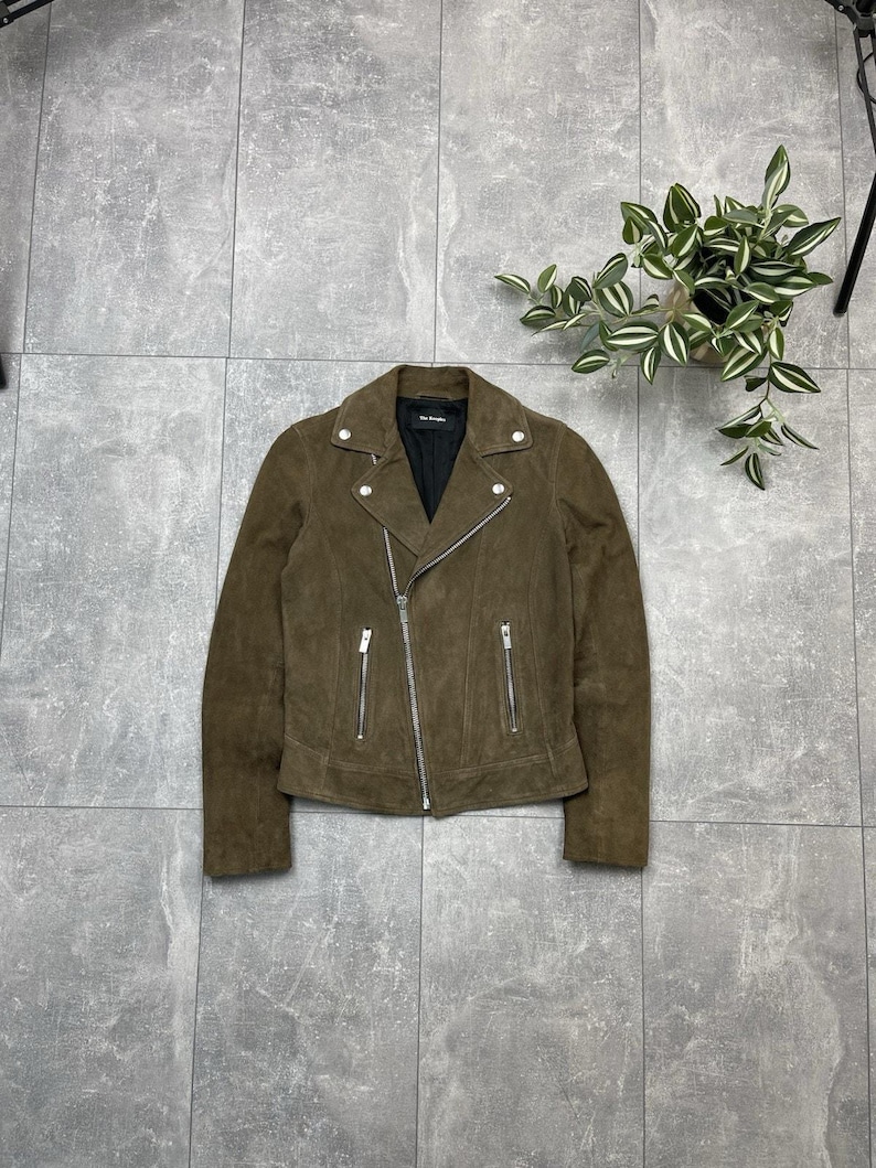 The Kooples Brown Suede Buffalo Leather Biker Jacket Women’s XXS image 1