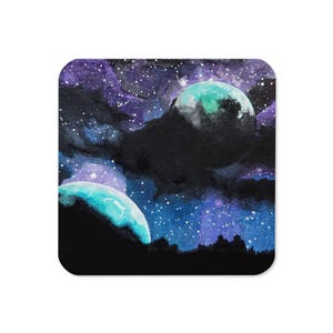 Cork-back coaster with print of &quot;Planet couple&quot; painting