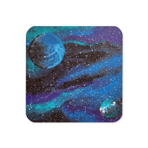 Cork-back coaster with print of &quot;Two Planets&quot; painting