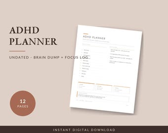ADHD Planner Undated, Brain Dump, Task Breakdown, Mood Tracker (PDF)
