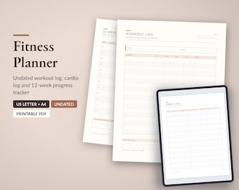 Fitness Planner Undated, Workout Log, Cardio Tracker, Weight Training Journal (PDF)