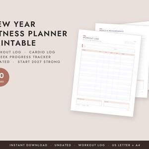 Fitness Planner Printable Undated, 2027 Workout Log, New Year Fitness Journal, Gym Tracker, 12 Week Progress PDF, Letter A4