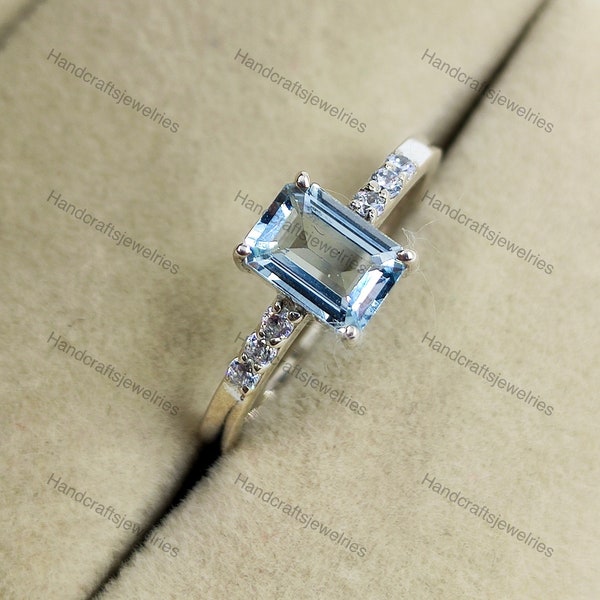 Emerald cut Aquamarine ring, Engagement ring, Unique engagement ring, Aquamarine solitaire ring, natural aquamarine ring, emerald cut ring,