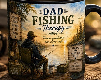 Personalised Fishing Mug For Dad, Fishing Gift For Him, Dad Fishing Therapy Mug, Fathers Day Gift Dad, Fishing Lover Mug, Custom Dad Mug UK