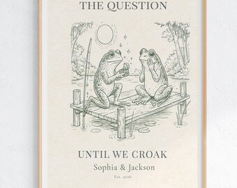 Engagement Wall Art Romantic Couple Print Personalised Frog Illustration Until We Croak Custom