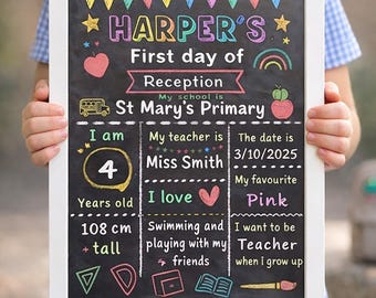 Personalised First Day of School Board | Reception Nursery Year 1 | Reusable Photo Prop | Back to School Gift