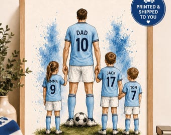 Personalised Football Print for Dad Birthday, Custom Football Family Wall Art, Dad and Kids Soccer Shirt Print Gift
