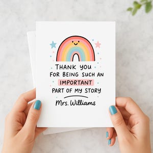 Tarjeta personalizada para profesor/a. Regalo de fin de curso para preescolar, guardería, primaria, profesor/a.