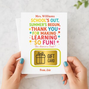 Cartão-presente personalizado para professor, presente fofo de fim de ano letivo, presente de agradecimento para assistente de ensino, férias de verão, presente personalizado com nome