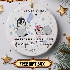 First christmas as  big brother - little sister,  christmas ornament with names gift, hanging xmas tree decor,  present siblings, new baby