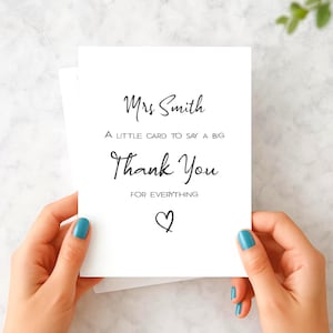 Cartão de agradecimento personalizado para professor, presente fofo de fim de ano letivo, presente de agradecimento para assistente de ensino, pequeno cartão para dizer um grande obrigado