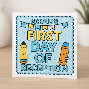 Personalised First Day of School boy  Card Good Luck Card with Name Cute Kawaii  Design Reception Custom Back to School Gift
