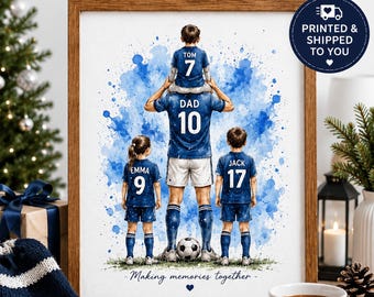 Football Family Christmas Gift, Personalised Soccer Print for Dad, Custom Family Football Wall Art, Xmas Gift for Him