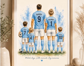Personalised Football Family Print, Custom Family Wall Art, Mum Dad and Kids Soccer Shirt Print, Family Football Poster