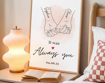 Couple Wall Art Print It Was Always You Minimalist Line Art Personalised Anniversary Gift