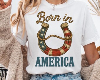 USA Patriotic Shirt / 4th of July American Flag Tee / Vintage USA T-Shirt / Independence Day Shirt / Horseshoe Graphic T-Shirt / Unisex Gift