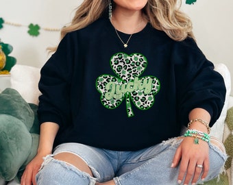 Shamrock Sweatshirt: St Patricks Day Four Leaf Clover Crewneck
