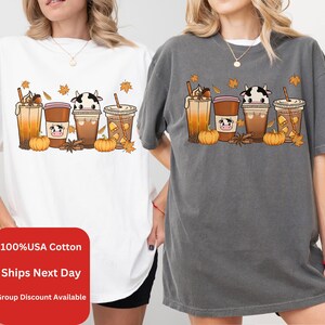 Fall Coffee Cow Comfort Color ShirtFall  Hot Coffee Shirt, Coffee Lovers Shirt, Fall Shirt, Pumpkin Latte Drink, Thanksgiving,Pumpkin Spice