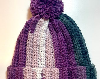 Purple multicolour crochet beanie