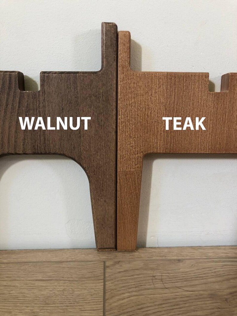 May include: A side-by-side comparison of two wooden pieces, one walnut and one teak. The walnut piece is a dark brown, while the teak piece is a lighter, reddish-brown. The text "WALNUT" and "TEAK" are displayed in white.