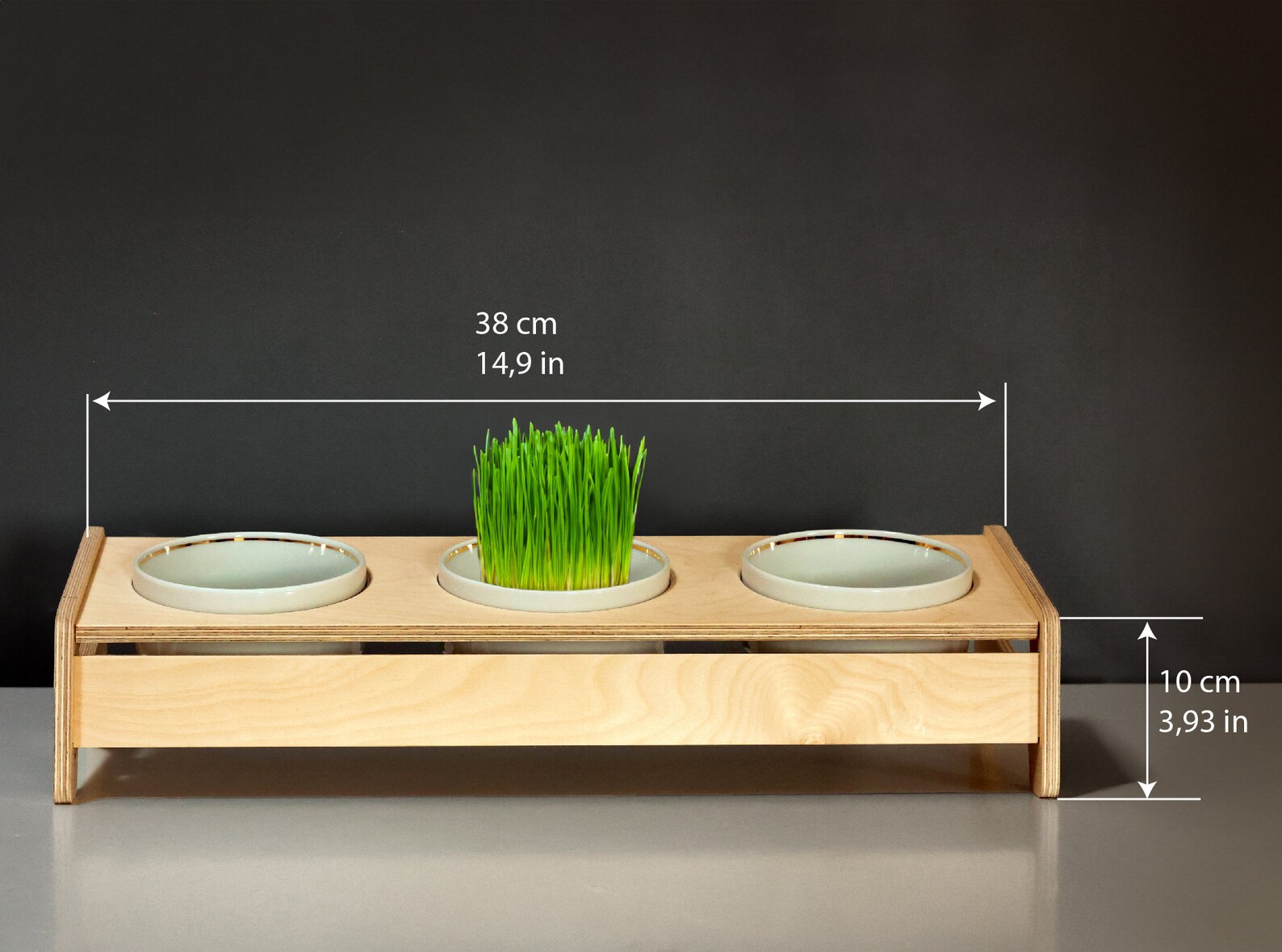 Handmade Wooden Pet Feeding Stand Elevated Ceramic Bowls Anatomically