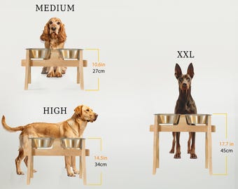 HappyBowl Beech Wooden Elevated Dog Bowl Stand for Large Dogs with 2 Stainless Steel Bowls