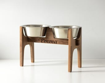 HappyBowl Handmade Beech Wooden Elevated Dog Bowl Stand for Large Dogs with 2 Stainless Steel Bowl