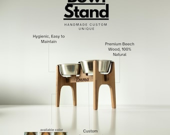 HappyBowl Dog Feeding Bowl Stand | Elevated Dog Bowls | Wooden Dog Bowl Stand | Stainless Steel Dog Bowls | Customizable Dog Feeder//