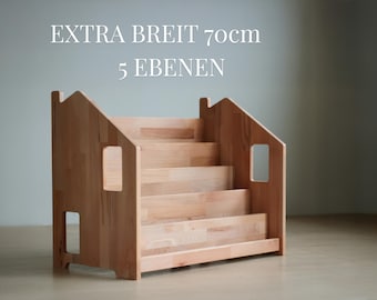 Extra breites 70 cm Montessori Bücherregal – 5 Ebenen Holz Bücherregal. Massivholz Kinderzimmer Regal – Montessori Möbel – Handmade EU