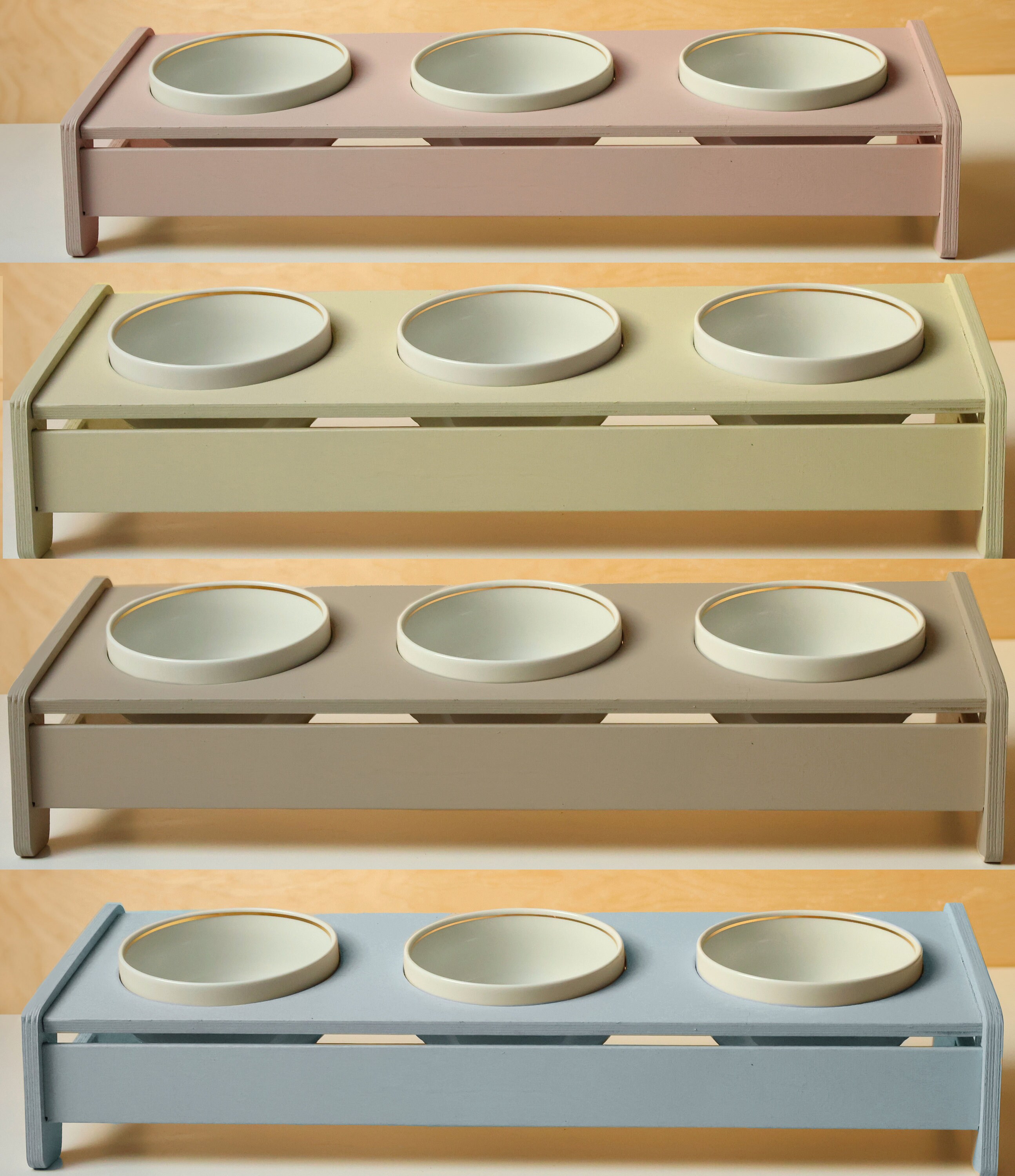 Handmade Wooden Pet Feeding Stand Elevated Ceramic Bowls Anatomically