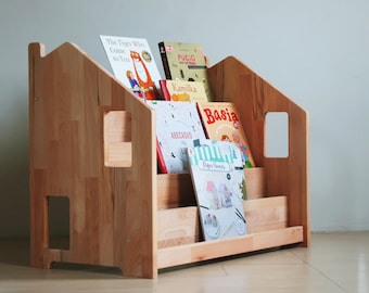 Wooden Nursery Bookshelf, Front-Facing Kids Book Display, Extra Wide Montessori Bookcase, 5 Tier Book Storage