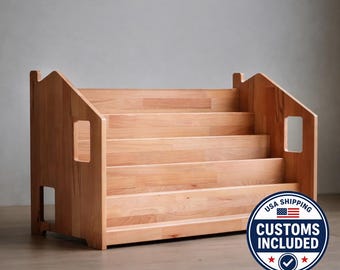 Extra Wide Montessori Bookshelf, 5 Level Front-Facing Book Display, Wooden Kids Bookcase, Solid Beech Wood Shelf, Wide 70 cm / 27.5