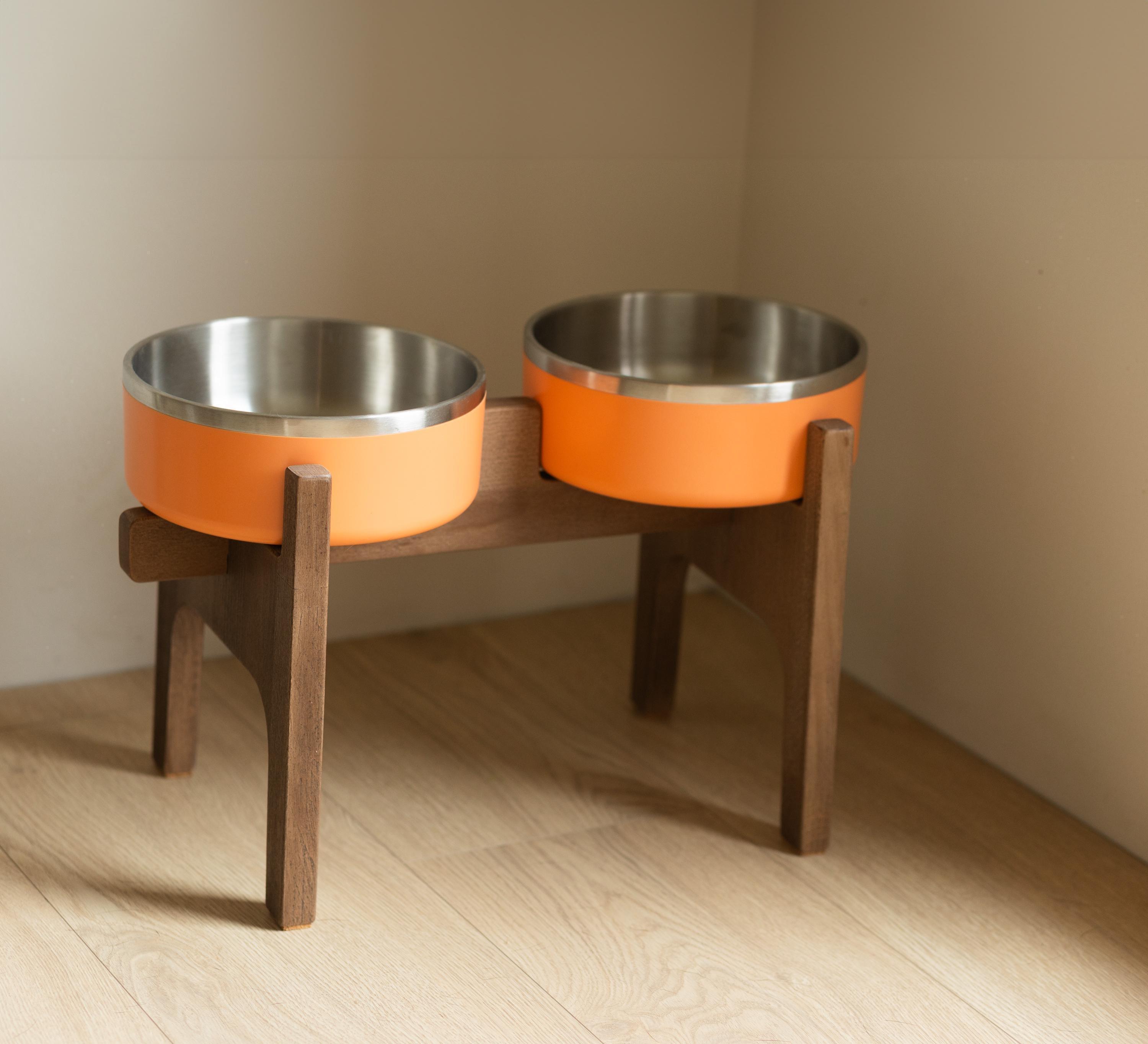 HappyBowl Yeti Raised Dog Bowl. Bowls are not included. Handcrafted Beech Wood Dog Feeding Stand. Beech Wood Stand.