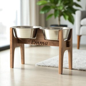 HappyBowl Handmade Beech Wooden Elevated Dog Bowl Stand for Large Dogs with 2 Stainless Steel Bowls in Set Hohen Hundenapfständer aus Holz image 15