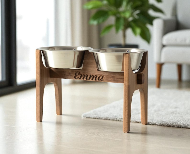 HappyBowl Handmade Beech Wooden Elevated Dog Bowl Stand for Large Dogs with 2 Stainless Steel Bowls in Set Hohen Hundenapfständer aus Holz image 15