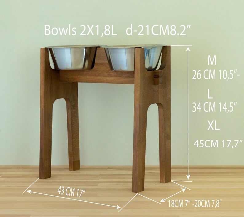 ALTO - 34 cm. Ideal para perros grandes y medianos. Comedero elevado de madera de haya hecho a mano para perros grandes con 2 comederos. imagen 10