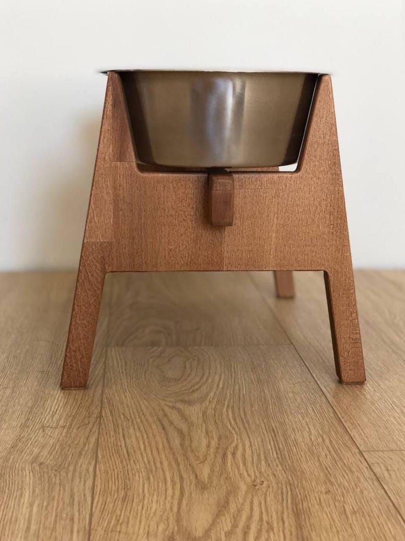HappyBowl Supporto rialzato per ciotola per cani in legno di faggio per cani di grossa taglia con 2 ciotole in acciaio inossidabile in un set. Stabilità extra immagine 2