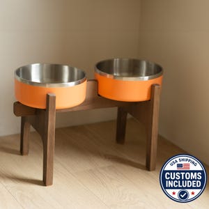 HappyBowl Yeti Raised Dog Bowl. Bowls are not included. Handcrafted Beech Wood Dog Feeding Stand. Beech Wood Stand.