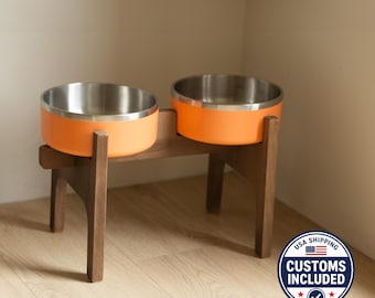 HappyBowl Yeti Raised Dog Bowl. Bowls are not included. Handcrafted Beech Wood Dog Feeding Stand. Beech Wood Stand.