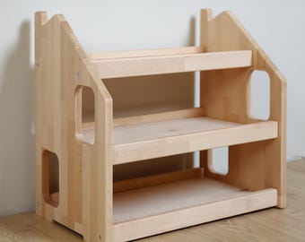 House-Shaped Montessori Toy Shelf for Kids – Wooden Toy Organizer in Natural Beech Wood – Nursery & Playroom Storage –  Handmade in EU
