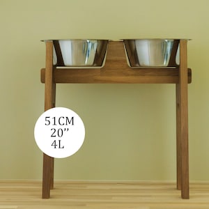 HappyBowl Height 51 cm 20" Bowls 4L 1 GAL | Handmade Solid Beech Wood Elevated Dog Feeder for Tall Dogs | Natural Wood Finish Customizable