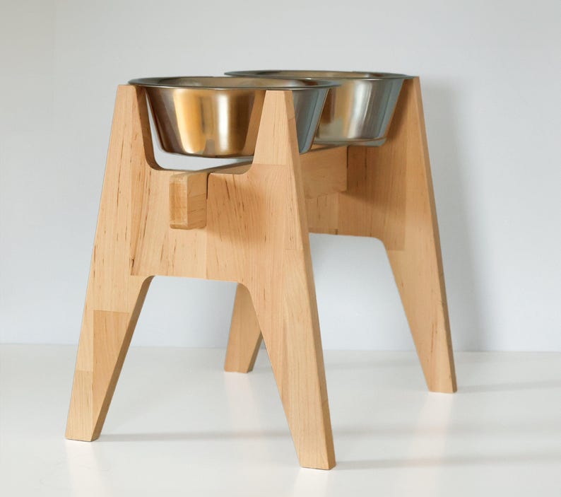 HappyBowl Beech Wooden Elevated Dog Bowl Stand for Large Dogs with 2 Stainless Steel Bowls image 4