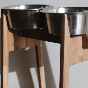 Handmade Elevated Dog Bowl Stand for Large Dogs, Beech Wood Feeder with 2 Stainless Steel Bowls, Modern Raised Dog Feeding Station image 16