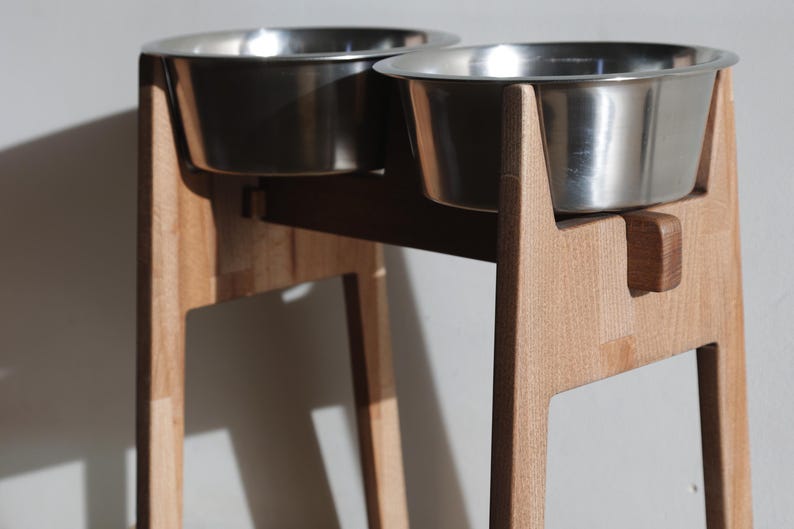 Handmade Elevated Dog Bowl Stand for Large Dogs, Beech Wood Feeder with 2 Stainless Steel Bowls, Modern Raised Dog Feeding Station image 16