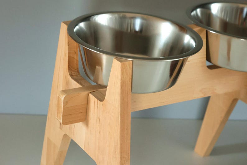 HappyBowl Handmade Beech Wooden Elevated Dog Bowl Stand for Large Dogs with 2 Stainless Steel Bowls in Set Hohen Hundenapfständer aus Holz image 6