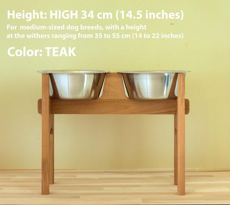 HappyBowl Beech Wooden Elevated Dog Bowl Stand for Large Dogs with 2 Stainless Steel Bowls in a Set. Hundenapfständer für große Hunde image 7