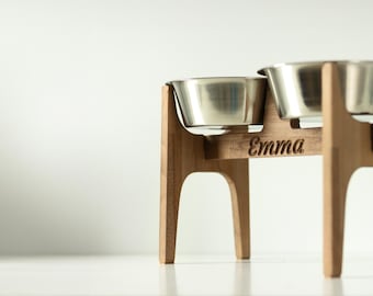 XXL-44CM-17.3 in Handmade Beech Wooden Elevated Dog Bowl Stand for Large Dogs with 2 Bowl