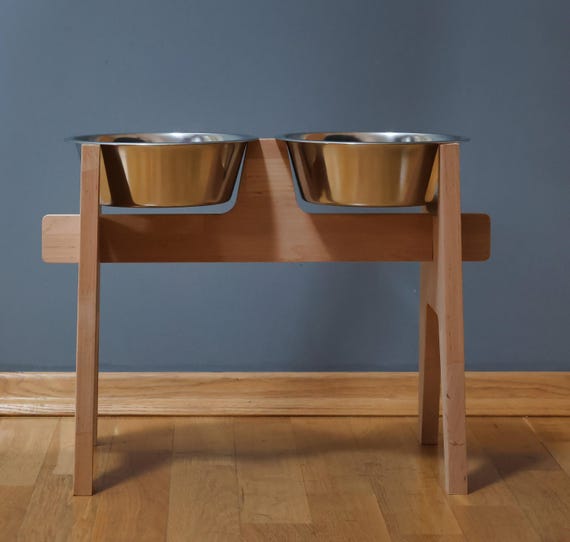 Beech Wooden Elevated Dog Bowl Stand for Large Dogs with 2 Stainless Steel Bowls, Hundenapfständer für große Hunde
