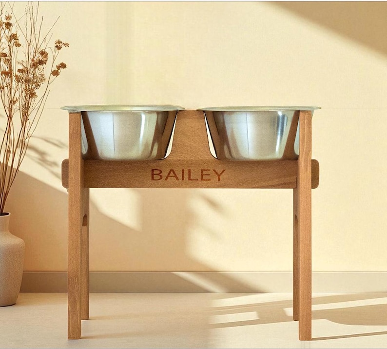 Beech Wooden Elevated Dog Bowl Stand for Large Dogs with 2 Stainless Steel Bowls, Hundenapfständer für große Hunde image 20